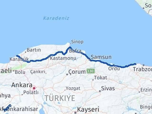 Zonguldak Beşikdüzü Trabzon Arası Kaç Km - Yol Haritası