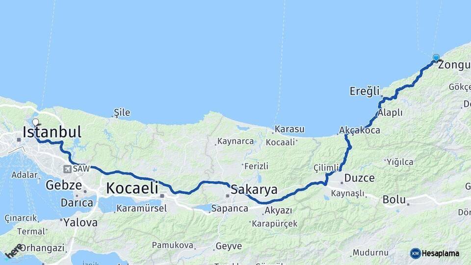 Zonguldak Beykoz İstanbul Arası Kaç Km - Yol Haritası