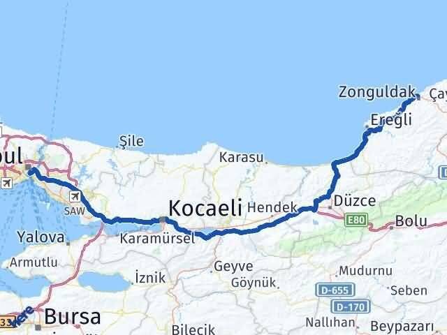 Zonguldak Beyoğlu İstanbul Arası Kaç Km - Yol Haritası