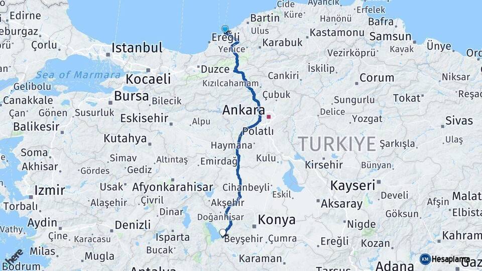 Zonguldak Beyşehir Konya Arası Kaç Km - Yol Haritası