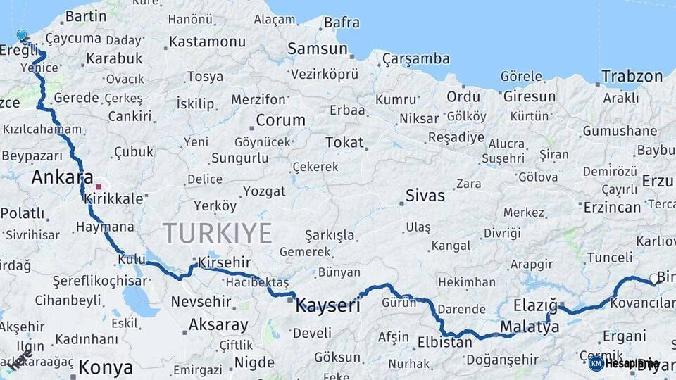 Zonguldak Bingöl Arası Kaç Km - Yol Haritası