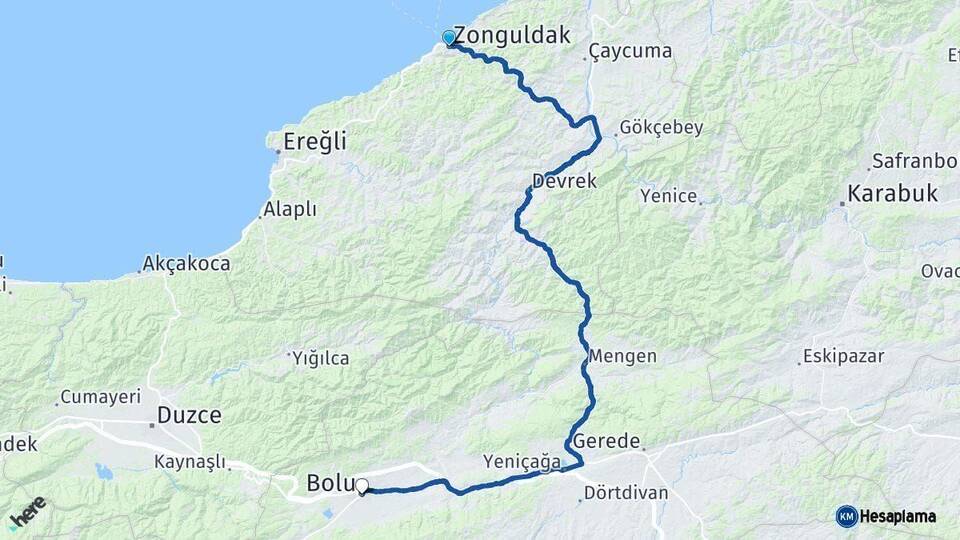 Zonguldak Bolu Arası Kaç Km - Yol Haritası