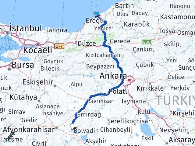 Zonguldak Bolvadin Afyonkarahisar Arası Kaç Km - Yol Haritası
