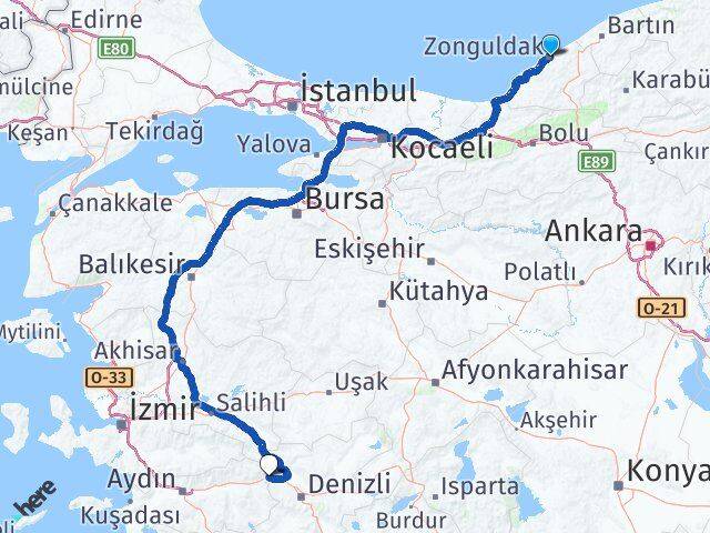 Zonguldak Buharkent Aydın Arası Kaç Km - Yol Haritası