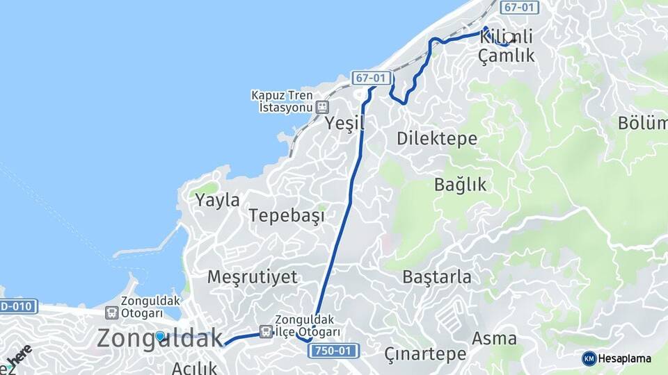 Zonguldak Çamlık Kilimli Arası Kaç Km - Yol Haritası