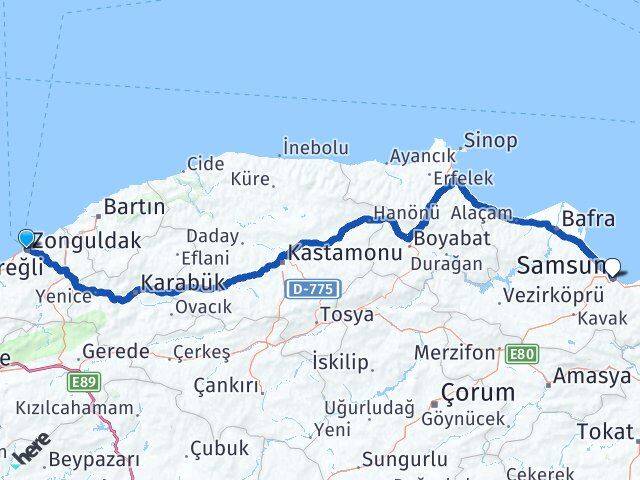 Zonguldak Canik Samsun Arası Kaç Km - Yol Haritası