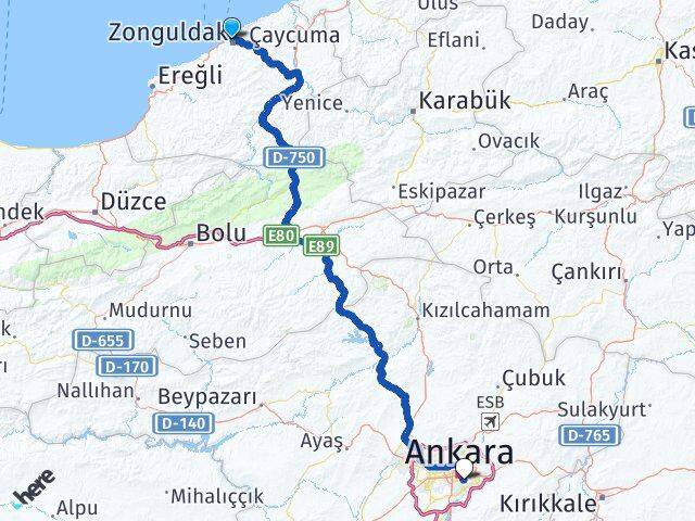 Zonguldak Çankaya Ankara Arası Kaç Km - Yol Haritası