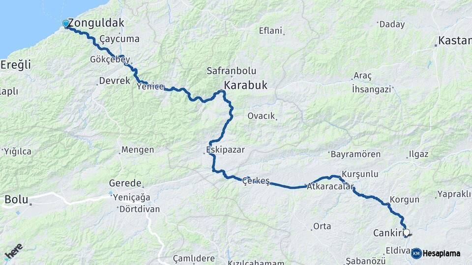 Zonguldak Çankırı Arası Kaç Km - Yol Haritası