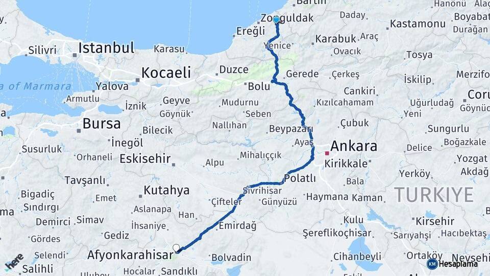 Çaycuma Afyonkarahisar Arası Kaç Km - Yol Tarifi