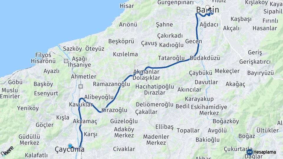 Zonguldak Çaycuma Bartın Arası Kaç Km - Yol Haritası