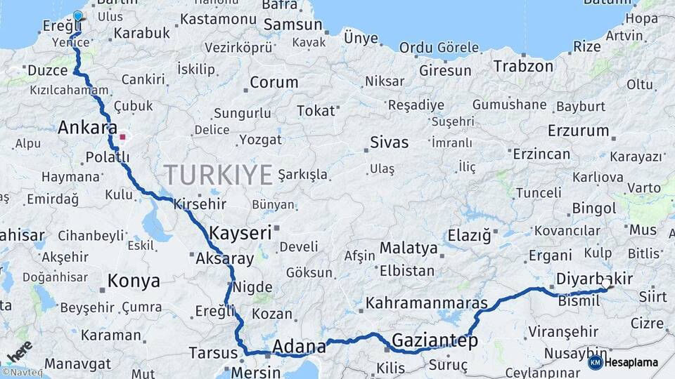 Zonguldak Çaycuma Batman Arası Kaç Km - Yol Haritası