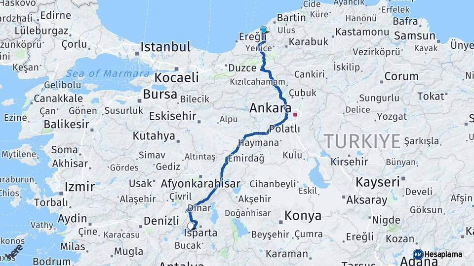 Zonguldak Çaycuma Burdur Arası Kaç Km - Yol Haritası