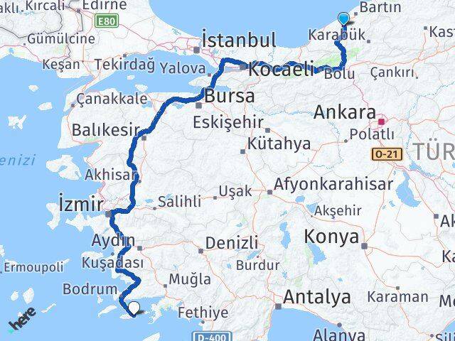 Zonguldak Çaycuma Datça Muğla Arası Kaç Km - Yol Haritası