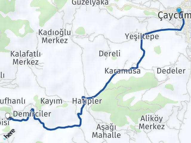 Zonguldak Çaycuma Güzelyurt Çaycuma Arası Kaç Km - Yol Haritası