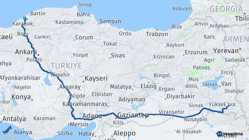 Zonguldak Çaycuma Hakkari Arası Kaç Km - Yol Haritası