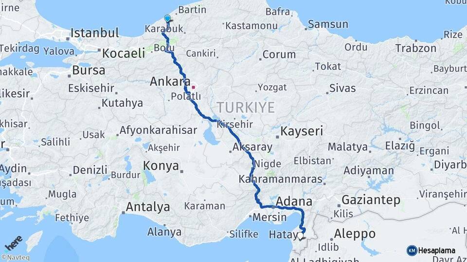 Zonguldak Çaycuma Hatay Arası Kaç Km - Yol Haritası