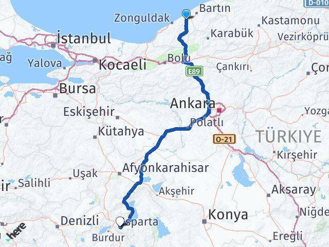 Zonguldak Çaycuma Havalimanı Isparta Arası Kaç Km - Yol Tarifi