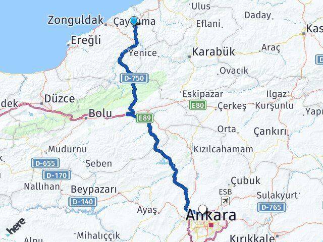 Zonguldak Çaycuma İvedikosb Yenimahalle Ankara Arası Kaç Km - Yol Haritası