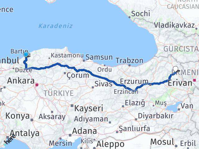 Zonguldak Çaycuma Kars Arası Kaç Km - Yol Haritası
