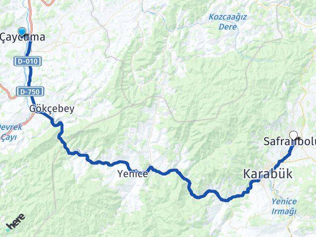 Zonguldak Çaycuma Safranbolu Karabük Arası Kaç Km - Yol Haritası