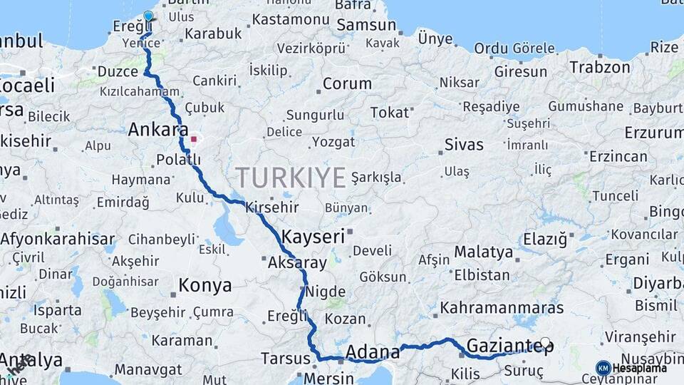 Zonguldak Çaycuma Şanlıurfa Arası Kaç Km - Yol Haritası