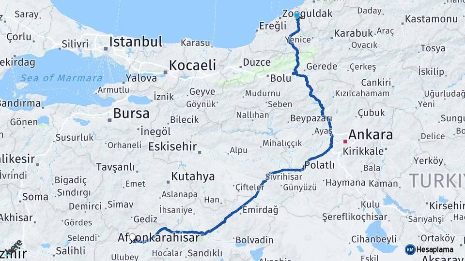 Zonguldak Çaycuma Uşak Arası Kaç Km - Yol Haritası