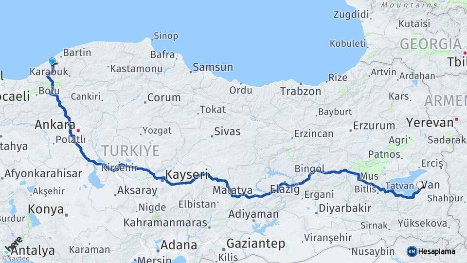 Zonguldak Çaycuma Van Arası Kaç Km - Yol Haritası