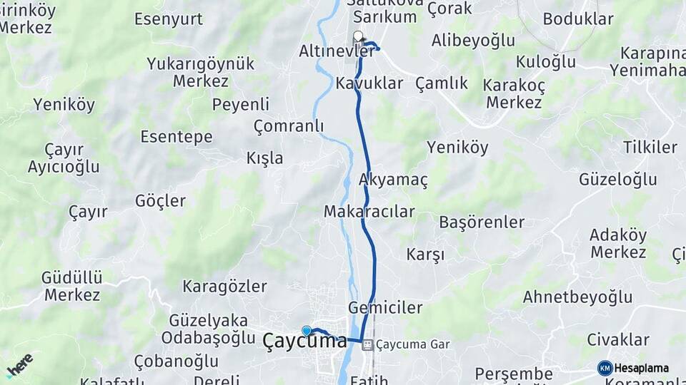 Zonguldak Çaycuma Zonguldak Çaycuma Havalimanı Arası Kaç Km - Yol Haritası