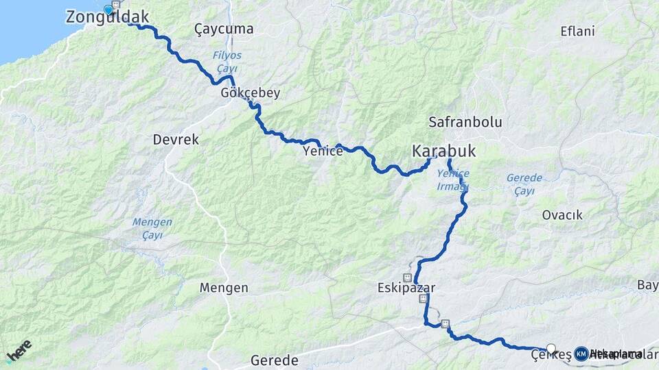 Zonguldak Çerkeş Çankırı Arası Kaç Km - Yol Haritası
