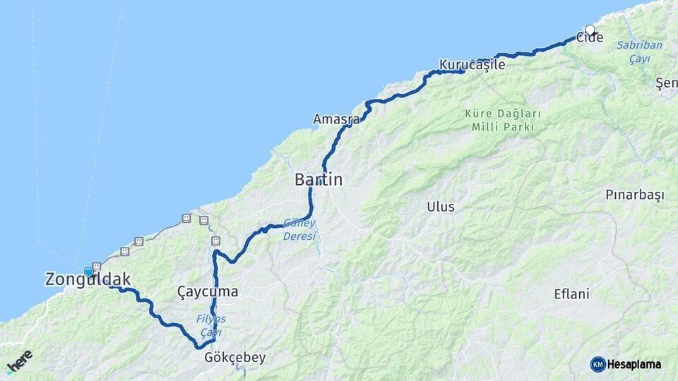 Zonguldak Cide Kastamonu Arası Kaç Km - Yol Haritası