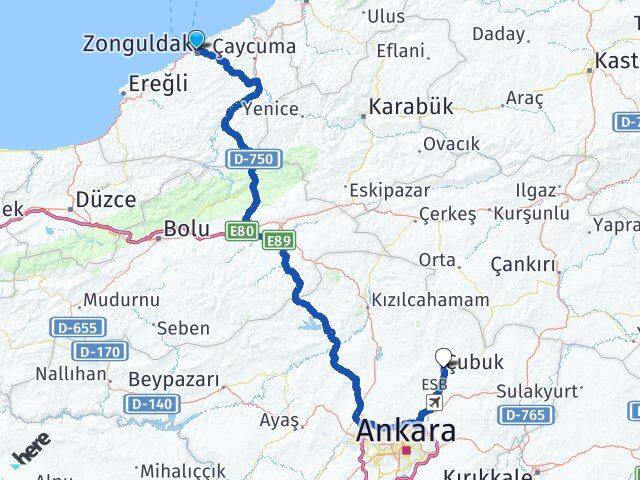 Zonguldak Çubuk Ankara Arası Kaç Km - Yol Haritası