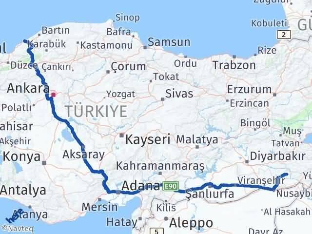 Zonguldak Dargeçit Mardin Arası Kaç Km - Yol Haritası