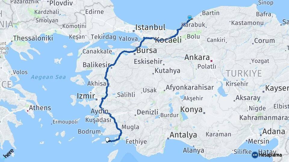 Zonguldak Datça Muğla Arası Kaç Km - Yol Haritası