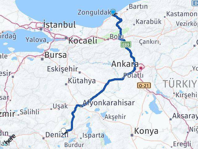 Zonguldak Dazkırı Afyonkarahisar Arası Kaç Km - Yol Haritası