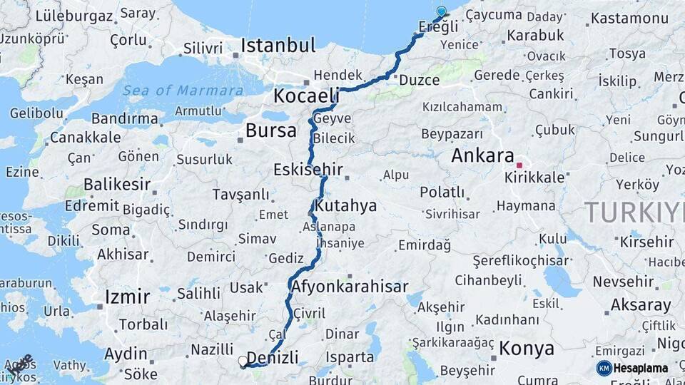 Zonguldak Denizli Arası Kaç Km - Yol Haritası