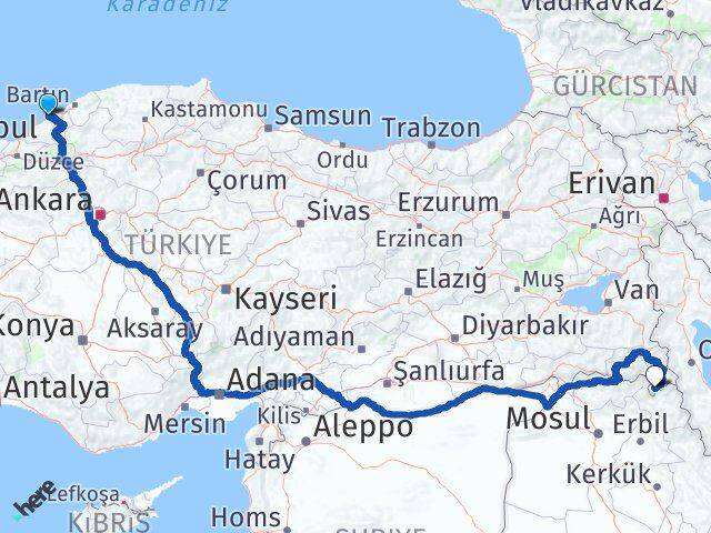 Zonguldak Derecik Hakkari Arası Kaç Km - Yol Haritası