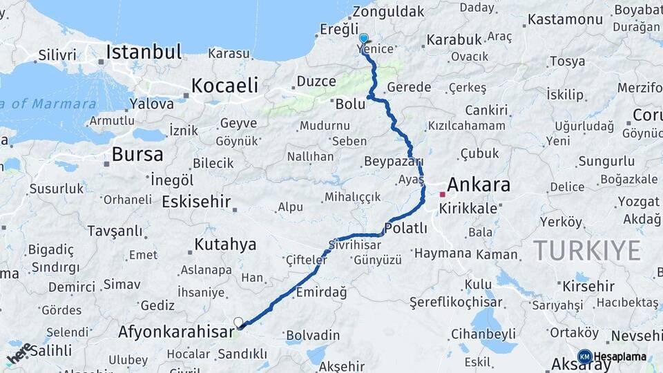 Zonguldak Devrek Afyonkarahisar Arası Kaç Km - Yol Haritası