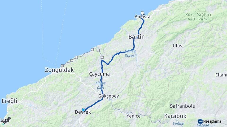 Zonguldak Devrek Amasra Bartın Arası Kaç Km - Yol Haritası