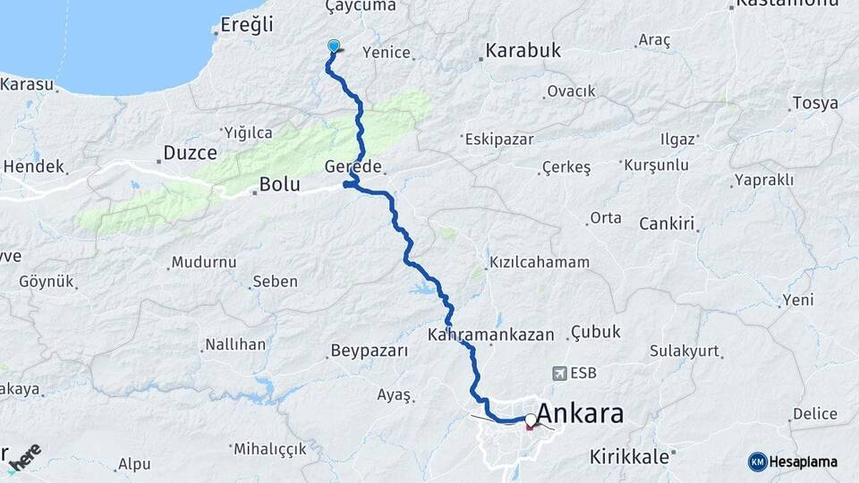 Zonguldak Devrek Ankara Arası Kaç Km - Yol Haritası