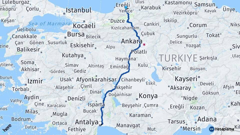 Zonguldak Devrek Antalya Arası Kaç Km - Yol Haritası