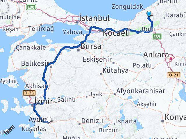 Zonguldak Devrek Aydın Arası Kaç Km - Yol Haritası