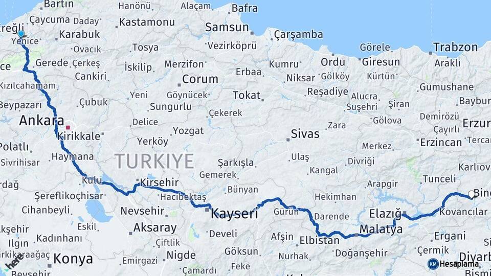 Zonguldak Devrek Bingöl Arası Kaç Km - Yol Haritası