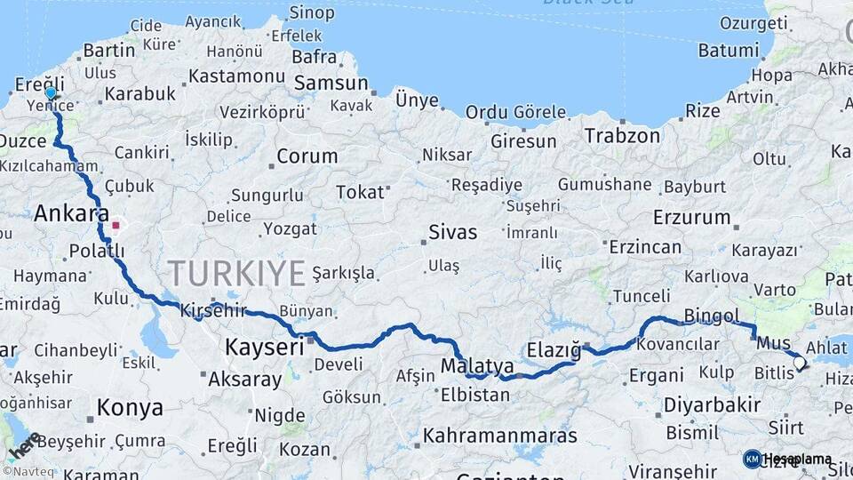 Zonguldak Devrek Bitlis Arası Kaç Km - Yol Haritası