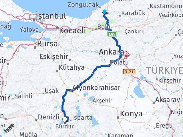 Zonguldak Devrek Burdur Arası Kaç Km - Yol Haritası