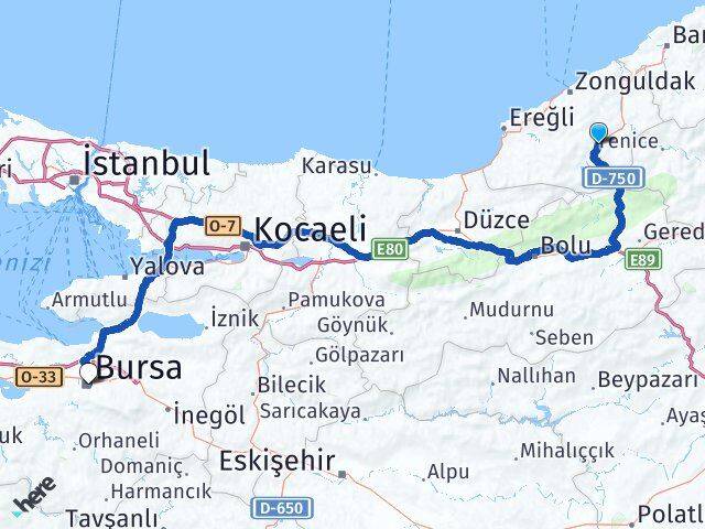 Zonguldak Devrek Bursa Arası Kaç Km - Yol Haritası