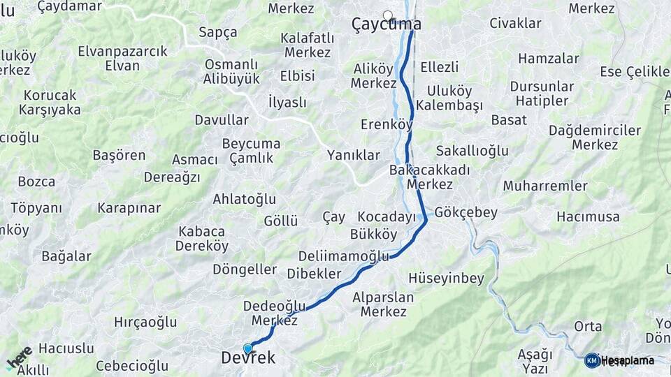 Zonguldak Devrek Çaycuma Arası Kaç Km - Yol Haritası