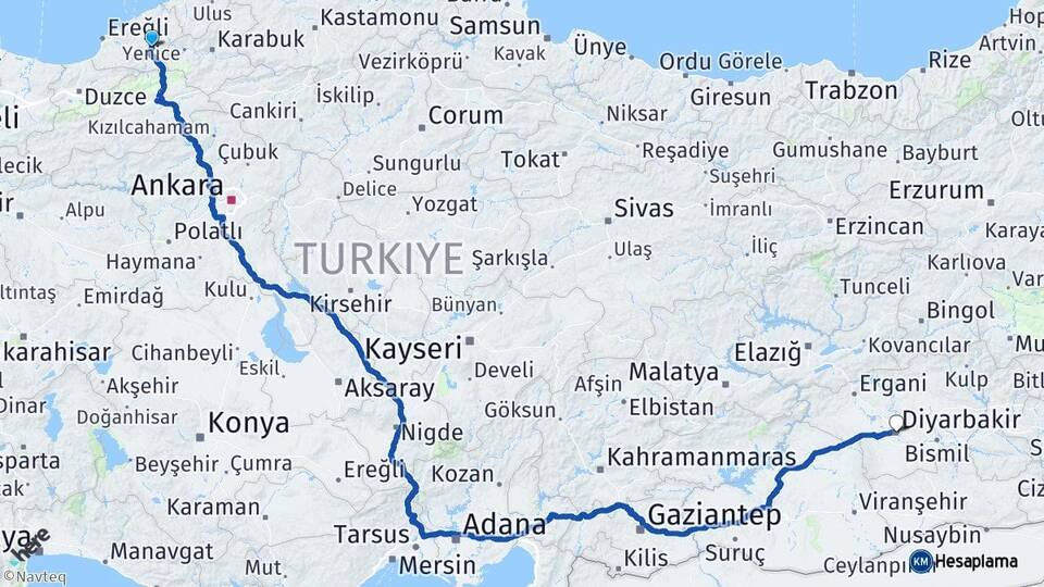 Zonguldak Devrek Diyarbakır Arası Kaç Km - Yol Haritası