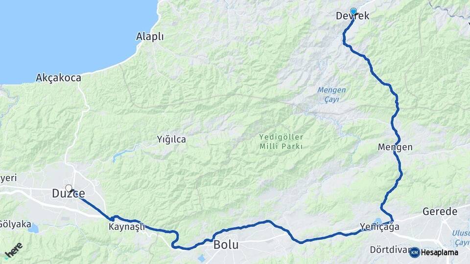 Zonguldak Devrek Düzce Arası Kaç Km - Yol Haritası