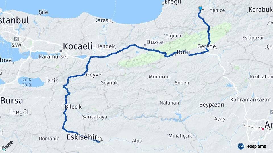 Zonguldak Devrek Eskişehir Arası Kaç Km - Yol Haritası