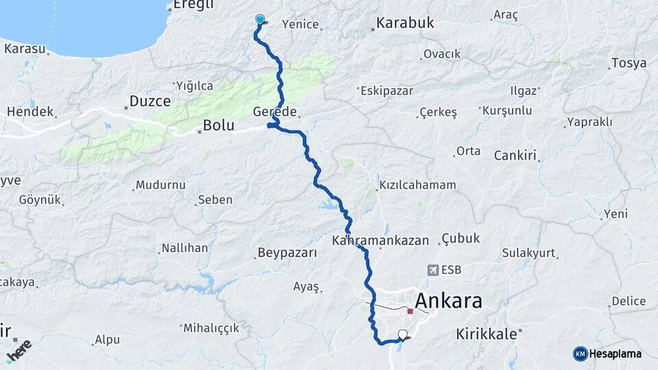 Zonguldak Devrek Gölbaşı Ankara Arası Kaç Km - Yol Haritası